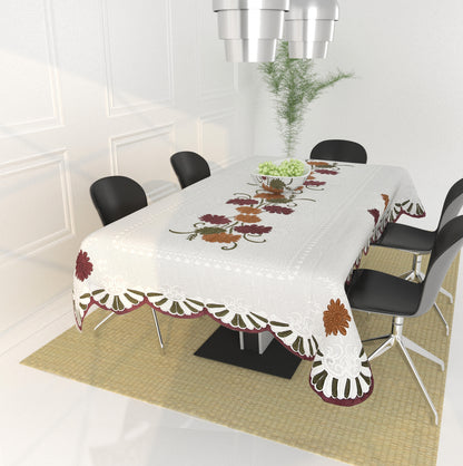 Bigger Fish Poly Cotton , Decorative Hand Made Floral Design Dining Table Cover for 6-8 Seater (60 X 90 Inches) (Brown)