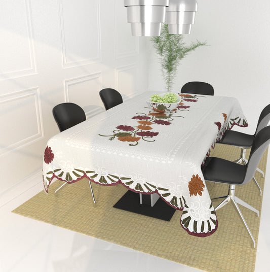 Bigger Fish Poly Cotton , Decorative Hand Made Floral Design Dining Table Cover for 6-8 Seater (60 X 90 Inches) (Brown)