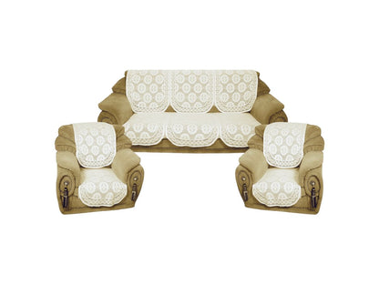 Bigger Fish Poly Cotton Net Fabric 5 Seater Sofa Cover - 10 Pieces (Cream)