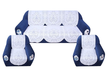 Bigger Fish Poly Cotton Net Fabric 5 Seater Sofa Cover - 10 Pieces (White)
