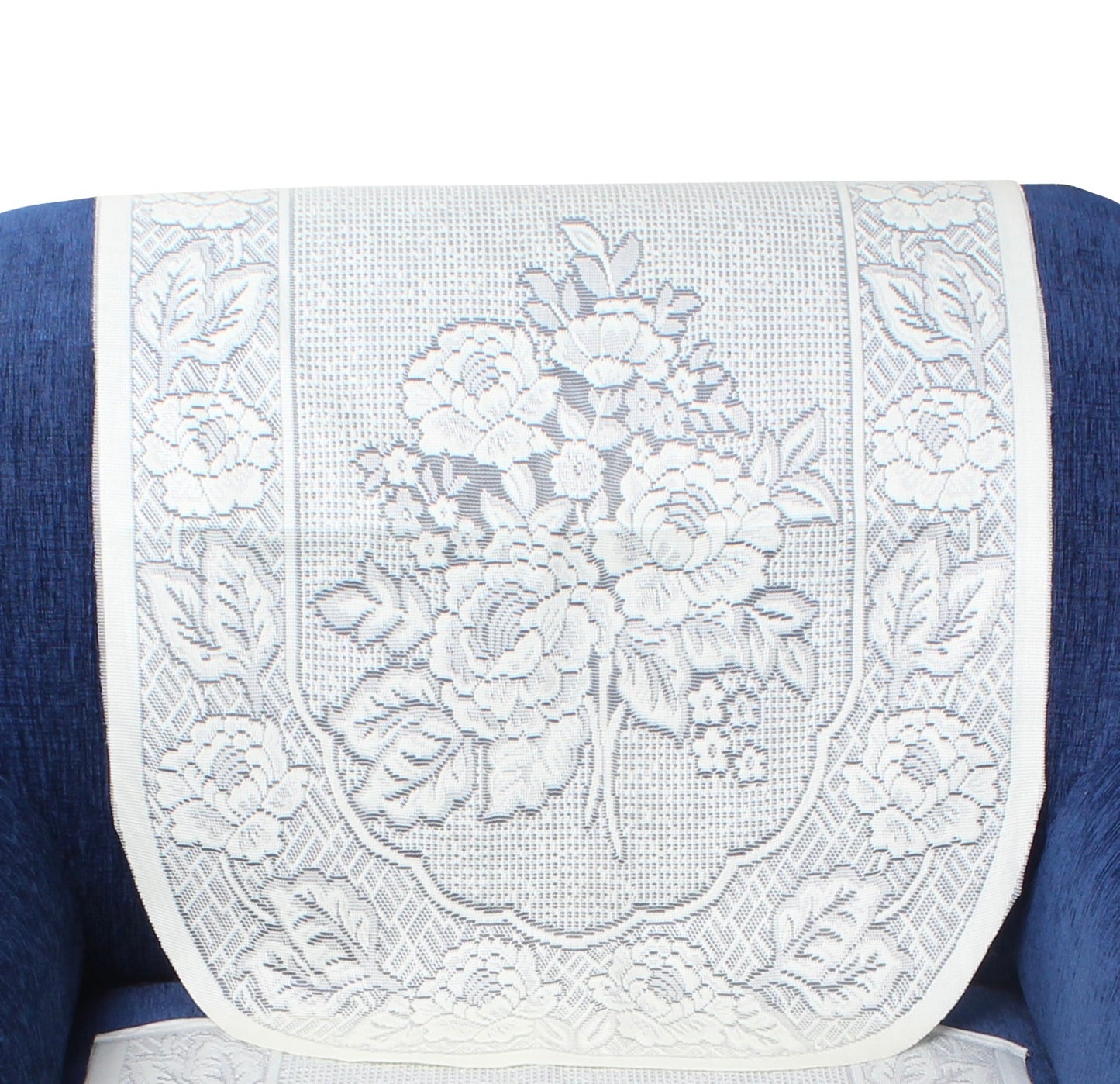 Bigger Fish Poly Cotton Net Fabric Floral Design 5 Seater Sofa Cover with 6 Pcs Arms Cover - 16 Pieces (Cream)