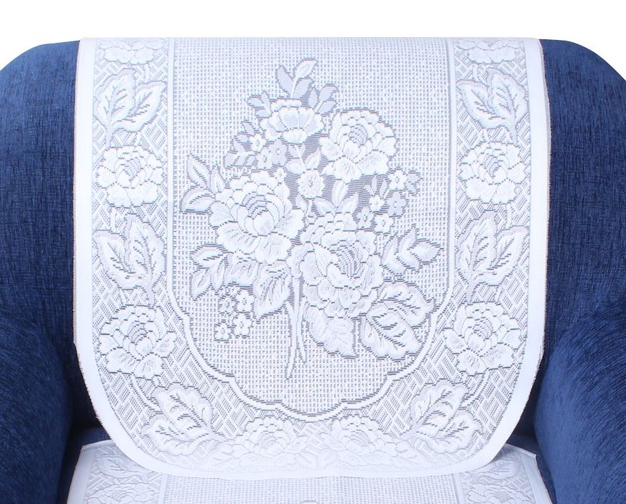 Bigger Fish Poly Cotton Net Fabric Floral Design 5 Seater Sofa Cover with 6 Pcs Arms Cover - 16 Pieces (White)