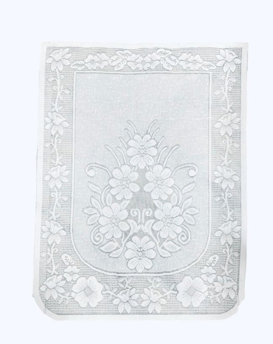Bigger Fish Poly Cotton Net Fabric Floral Design 5 Seater Sofa Cover with 6 Pcs Arms Cover - 16 Pieces (White)