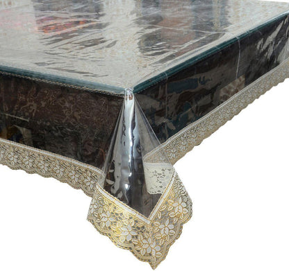 Bigger Fish Clear Golden Lace 8-10 Seater PVC Dining Table Cover (60x108 INCH)