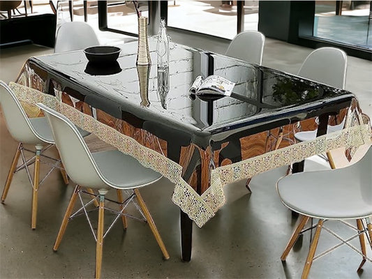 Bigger Fish Clear Golden Lace 8-10 Seater PVC Dining Table Cover (60x108 INCH)