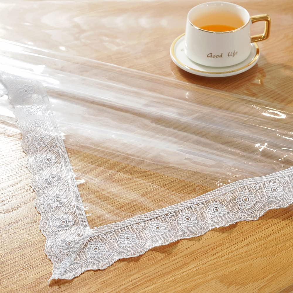 Bigger Fish Clear White Lace 8-10 Seater PVC Dining Table Cover (60x108 INCH)