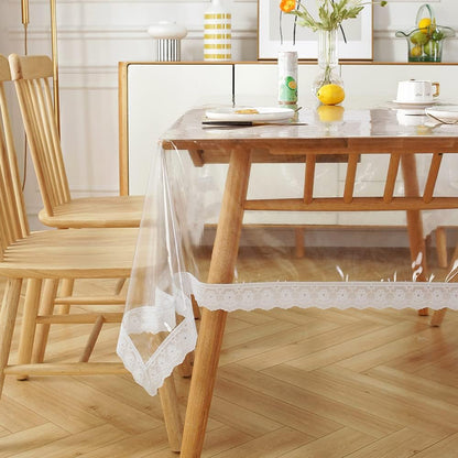 Bigger Fish Clear White Lace 8-10 Seater PVC Dining Table Cover (60x108 INCH)