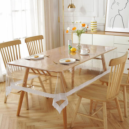 Bigger Fish Clear White Lace 8-10 Seater PVC Dining Table Cover (60x108 INCH)