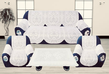 Bigger Fish Poly Cotton  5 Seater Sofa Cover With Arms cover 16 Pieces with 40x60 Center Table Cover Combo (Cream)