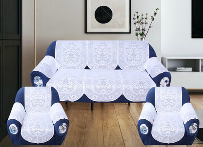 Bigger Fish Poly Cotton  5 Seater Sofa Cover With Arms cover  16 Pieces with 40x60 Center Table Cover Combo (White)