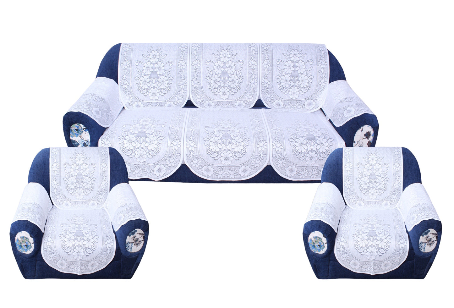 Bigger Fish Poly Cotton  5 Seater Sofa Cover With Arms cover  16 Pieces with 40x60 Center Table Cover Combo (White)