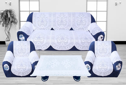 Bigger Fish Poly Cotton  5 Seater Sofa Cover With Arms cover  16 Pieces with 40x60 Center Table Cover Combo (White)