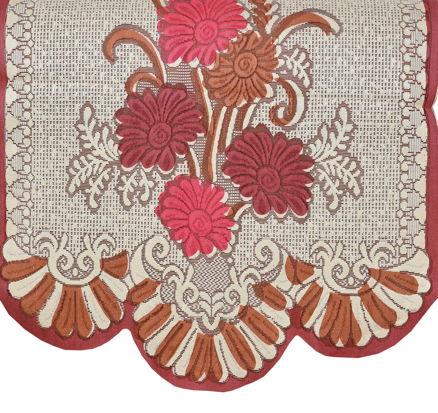 Bigger Fish Poly Cotton Net Fabric Floral 5 Seater Sofa Cover 10 Pieces with 40x60 Center Table Cover Combo (Maroon)