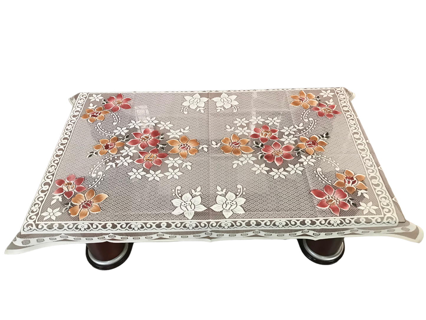 Bigger Fish Poly Cotton Net Fabric Floral 5 Seater Sofa Cover 10 Pieces with 40x60 Center Table Cover Combo (Rust)