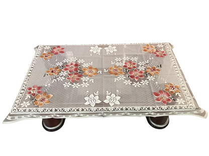 Bigger Fish Poly Cotton Net Fabric Floral 5 Seater Sofa Cover 10 Pieces with 40x60 Center Table Cover Combo (Rust)