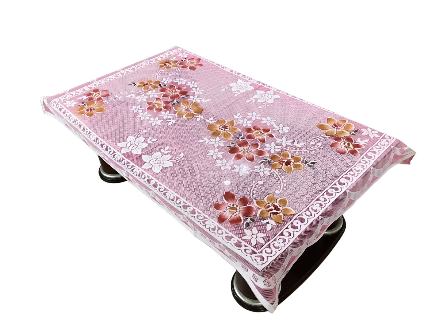Bigger Fish Poly Cotton Net Fabric Floral 5 Seater Sofa Cover 10 Pieces with 40x60 Center Table Cover Combo (Pink)