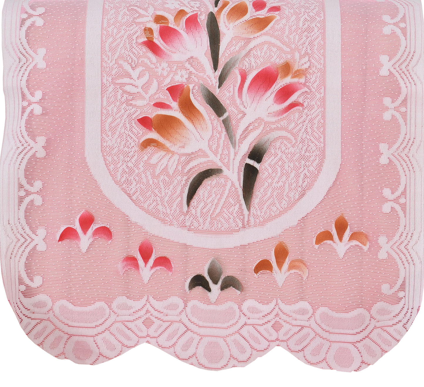 Bigger Fish Poly Cotton Net Fabric Floral 5 Seater Sofa Cover 10 Pieces with 40x60 Center Table Cover Combo (Pink)