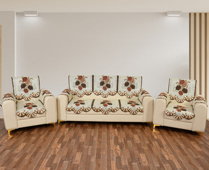 Bigger Fish Poly Cotton Net Fabric  5 Seater Sofa Cover With Arms Cover 16 Pieces with 40x60 Center Table Cover Combo (Brown)