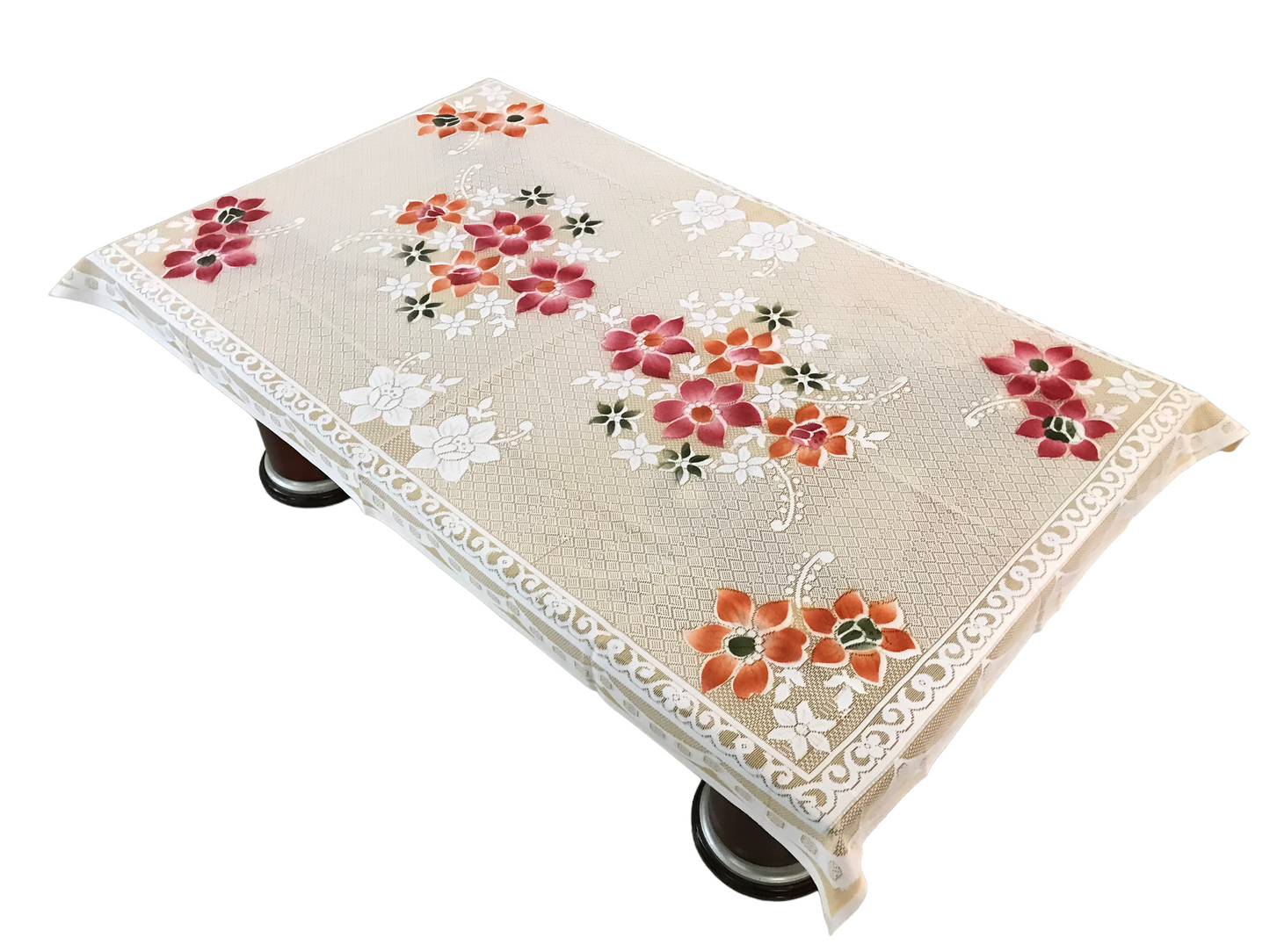 Bigger Fish Poly Cotton Net Fabric  5 Seater Sofa Cover With Arms Cover 16 Pieces with 40x60 Center Table Cover Combo (Cream)
