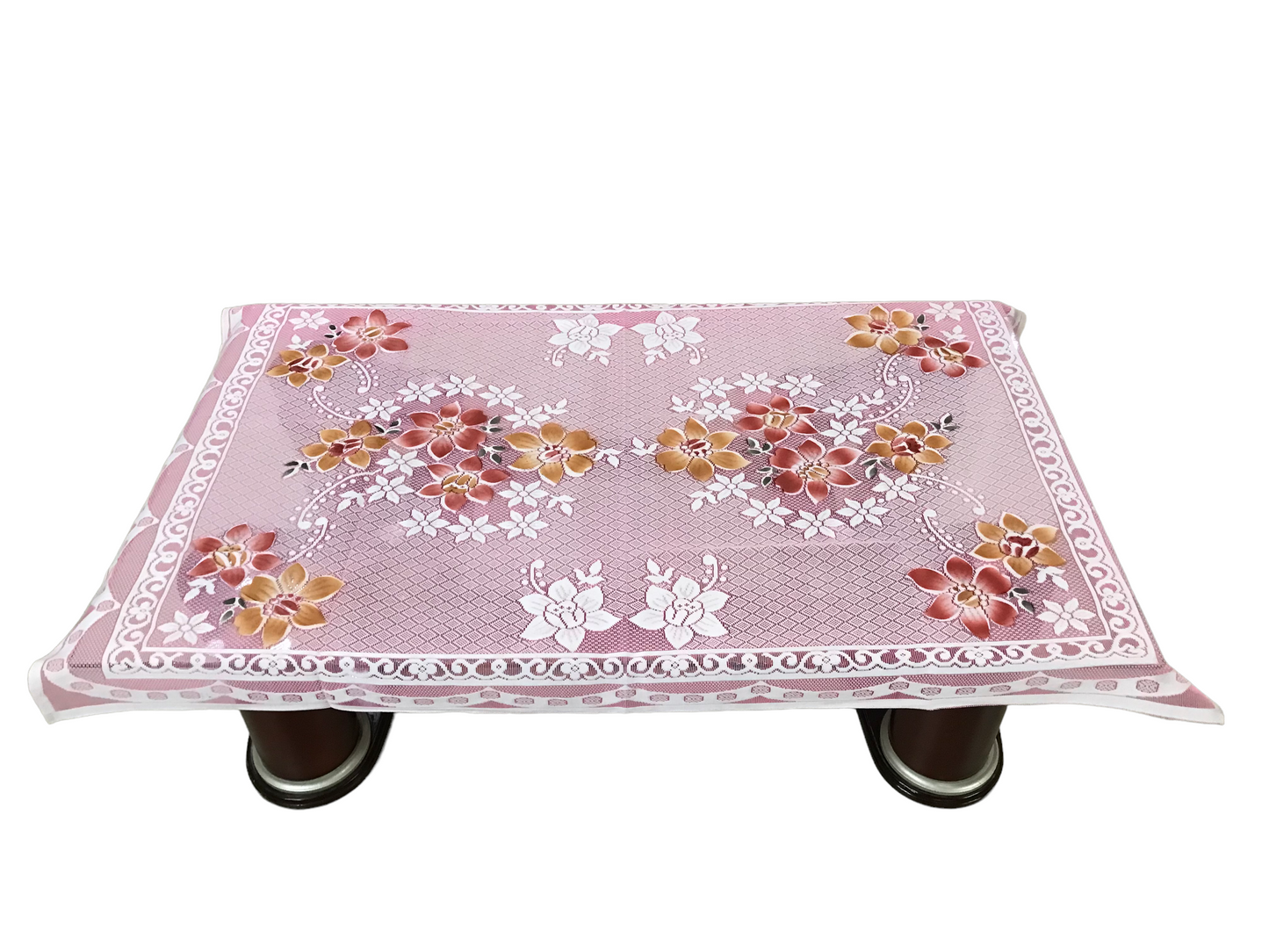 Bigger Fish Poly Cotton Net Fabric Floral 5 Seater Sofa Cover With Arms Cover 16 Pieces with 40x60 Center Table Cover Combo (Pink)
