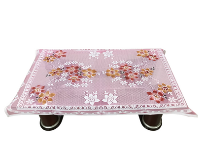Bigger Fish Poly Cotton Net Fabric Floral 5 Seater Sofa Cover With Arms Cover 16 Pieces with 40x60 Center Table Cover Combo (Pink)