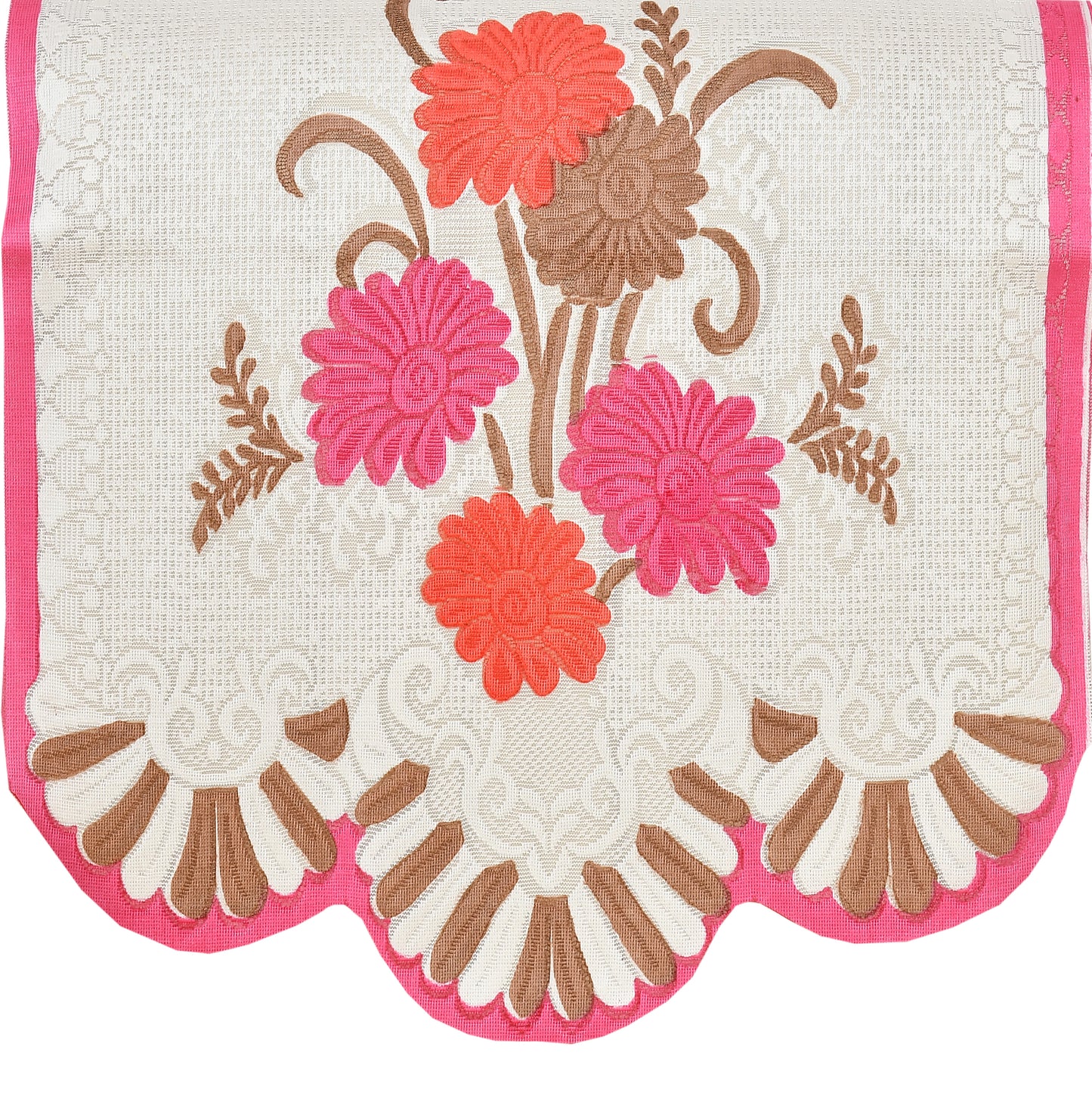 Bigger Fish Cotton Net Fabric Floral 5 Seater Sofa Cover 10 Pieces with 40x60 Center Table Cover (Pink)