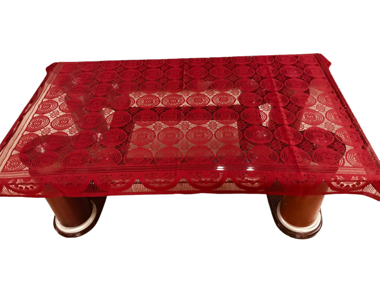 Bigger Fish Poly Cotton Net Fabric  5 Seater Sofa Cover With Arms Cover 16 Pieces with 40x60 Center Table Cover Combo (Maroon)
