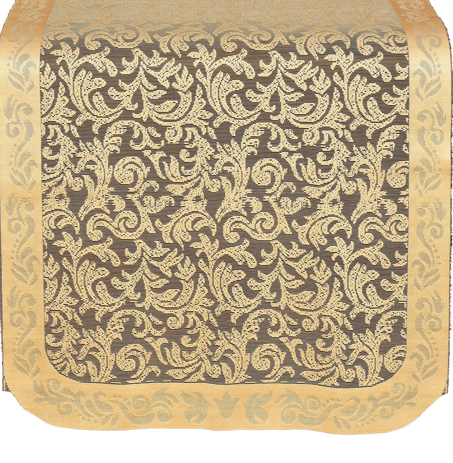 Bigger Fish Cotton Net Fabric Floral 5 Seater Sofa Cover 10 Pieces with 40x60 Center Table Cover (Gold)