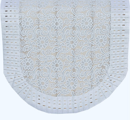 Bigger Fish Poly Cotton Net Fabric Floral 5 Seater Sofa Cover 10 Pieces with 40x60 Center Table Cover Combo (White)