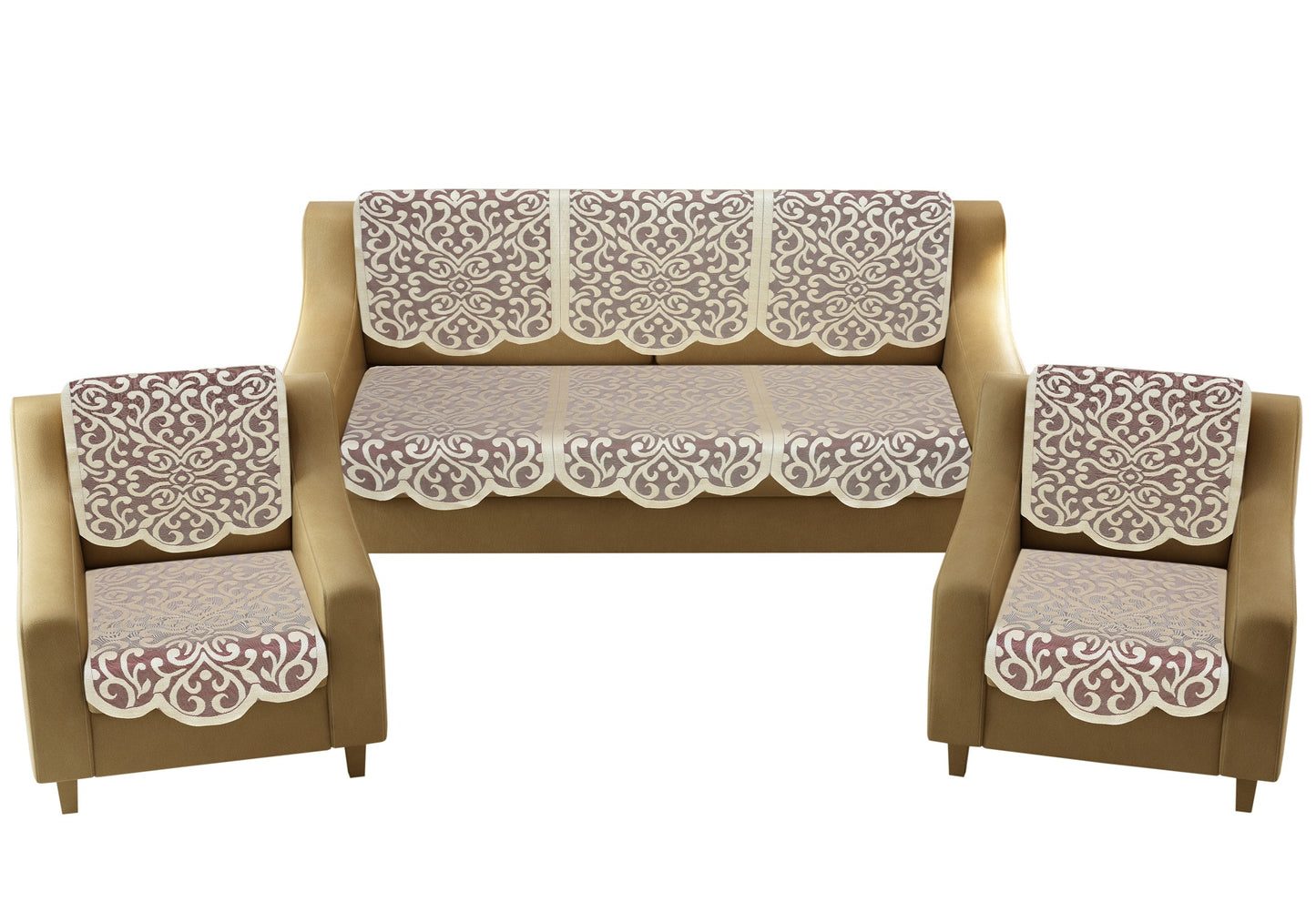 Bigger Fish Poly Cotton Net Fabric Floral 5 Seater Sofa Cover 10 Pieces with 40x60 Center Table Cover Combo (Maroon)