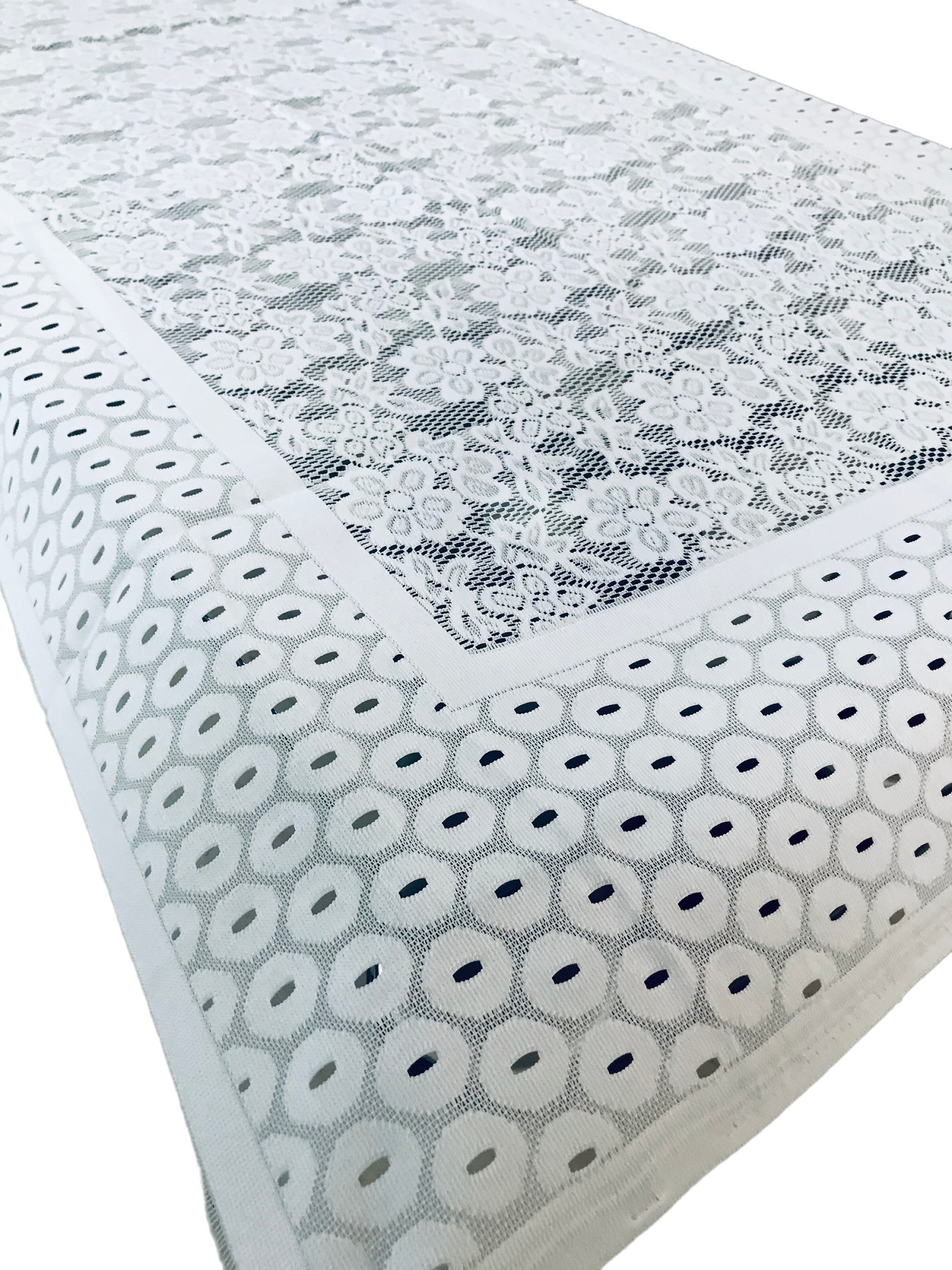 Bigger Fish Poly Cotton Net Fabric Floral 5 Seater Sofa Cover 10 Pieces with 40x60 Center Table Cover Combo (White)