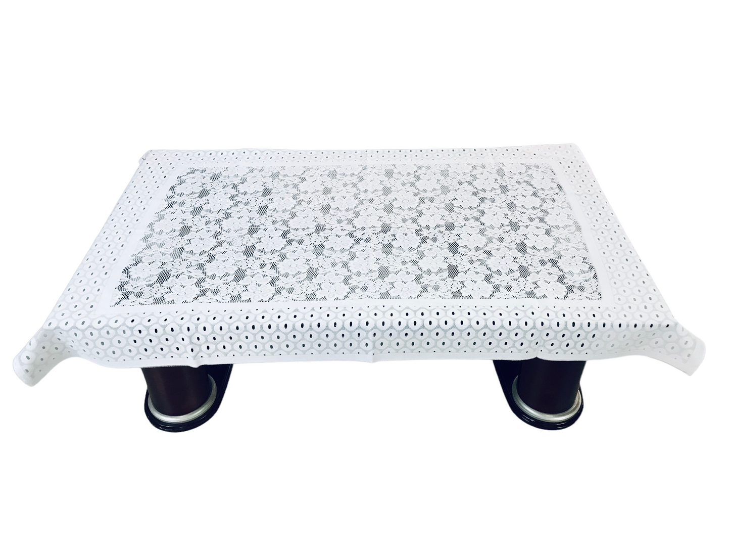 Bigger Fish Poly Cotton Net Fabric Floral 5 Seater Sofa Cover 10 Pieces with 40x60 Center Table Cover Combo (White)
