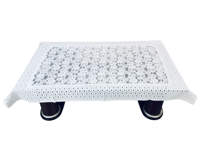 Bigger Fish Poly Cotton Net Fabric Floral 5 Seater Sofa Cover 10 Pieces with 40x60 Center Table Cover Combo (White)