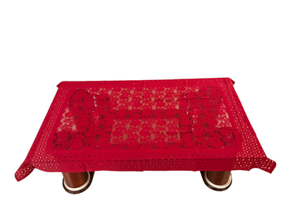 Bigger Fish Poly Cotton Net Fabric Floral 5 Seater Sofa Cover 10 Pieces with 40x60 Center Table Cover Combo (Maroon)