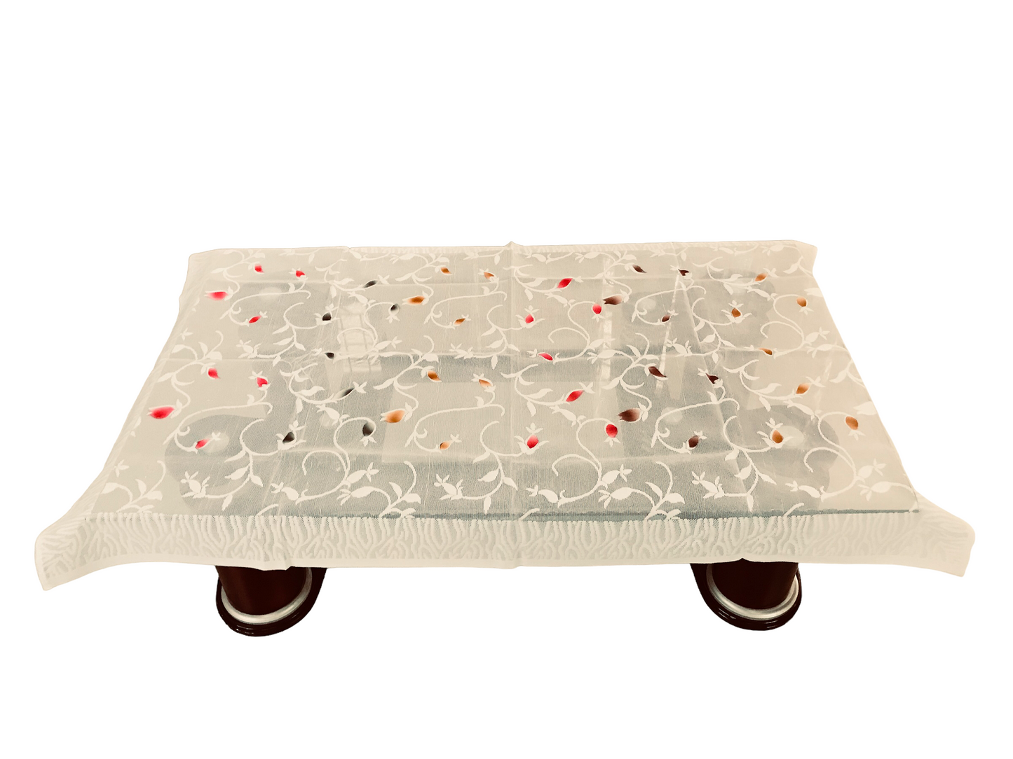 Bigger Fish Poly Cotton Net Fabric Floral 5 Seater Sofa Cover 10 Pieces with 40x60 Center Table Cover Combo (Cream)