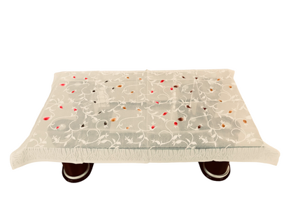Bigger Fish Poly Cotton Net Fabric Floral 5 Seater Sofa Cover 10 Pieces with 40x60 Center Table Cover Combo (Cream)