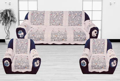 Bigger Fish Poly Cotton Net Fabric  5 Seater Sofa Cover With Arms Cover 16 Pieces with 40x60 Center Table Cover Combo (Cream)