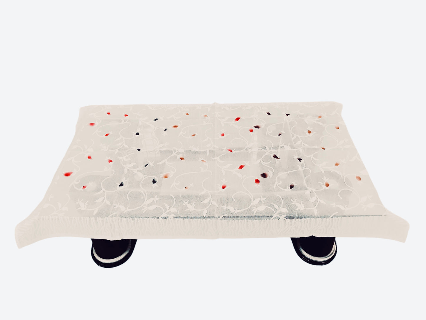 Bigger Fish Poly Cotton Net Fabric  5 Seater Sofa Cover With Arms Cover 16 Pieces with 40x60 Center Table Cover Combo (Cream)