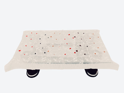 Bigger Fish Poly Cotton Net Fabric  5 Seater Sofa Cover With Arms Cover 16 Pieces with 40x60 Center Table Cover Combo (Cream)