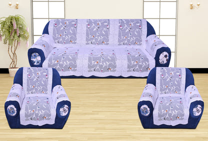 Bigger Fish Poly Cotton Net Fabric 5 Seater Sofa Cover With Arms Cover 16 Pieces with 40x60 Center Table Cover Combo (White)