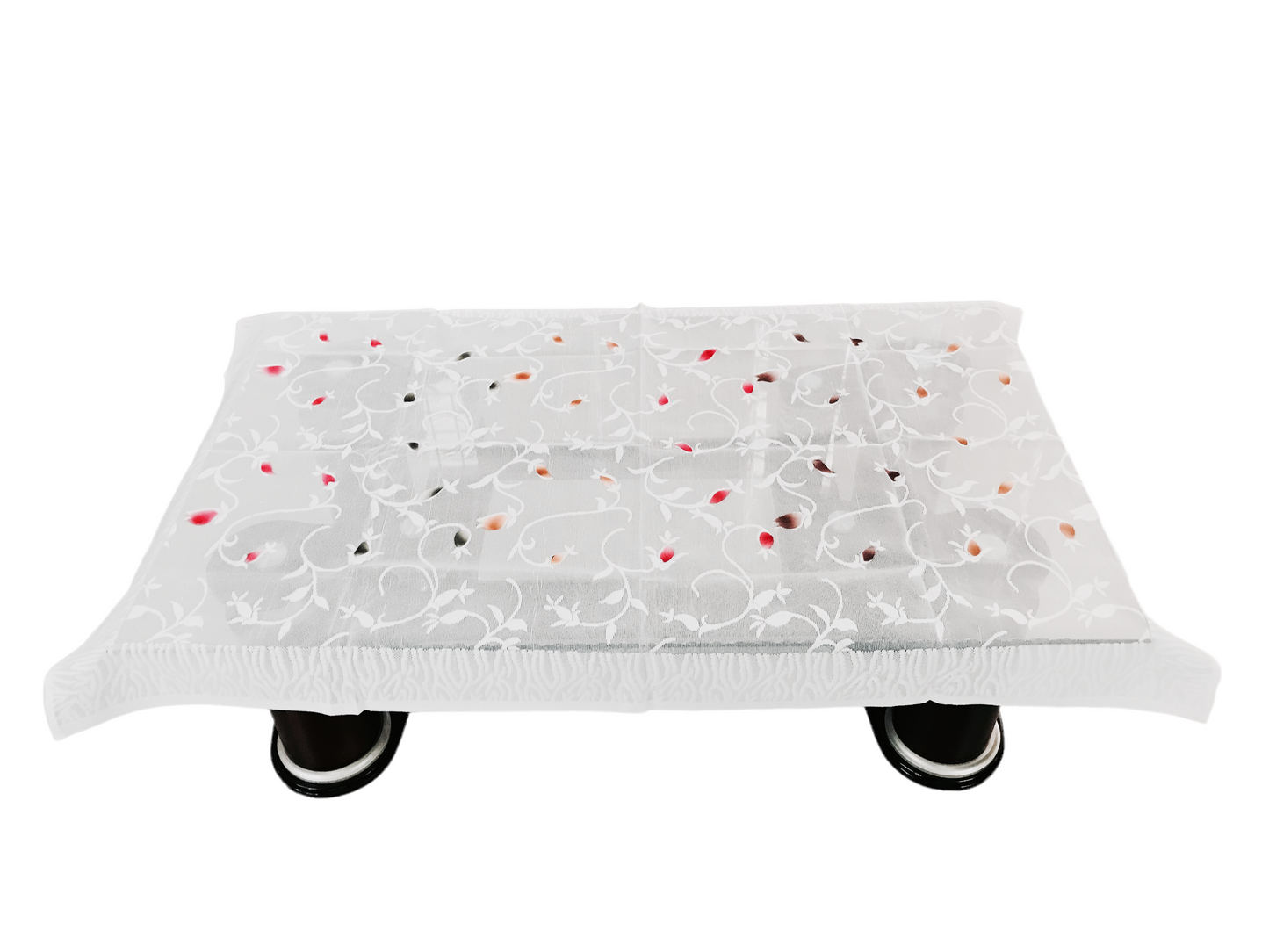 Bigger Fish Poly Cotton Net Fabric 5 Seater Sofa Cover With Arms Cover 16 Pieces with 40x60 Center Table Cover Combo (White)