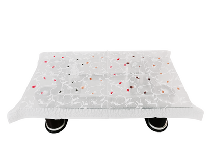 Bigger Fish Poly Cotton Net Fabric 5 Seater Sofa Cover With Arms Cover 16 Pieces with 40x60 Center Table Cover Combo (White)