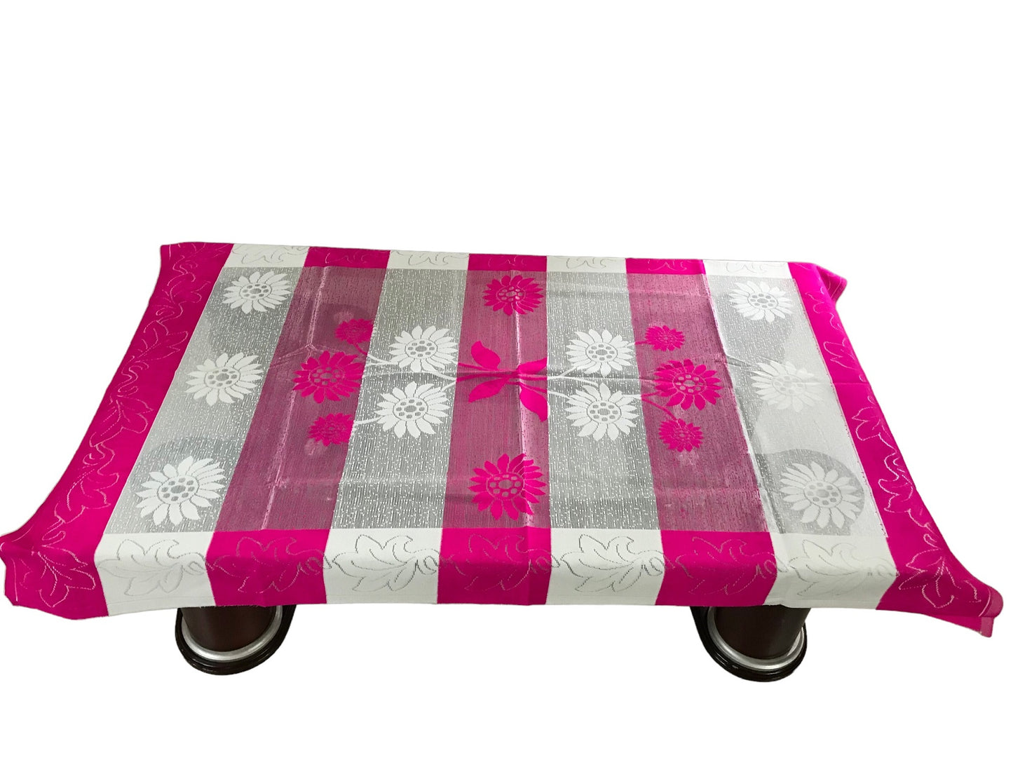 Bigger Fish Poly Cotton Net Fabric Floral 5 Seater Sofa Cover 10 Pieces with 40x60 Center Table Cover Combo (Pink)