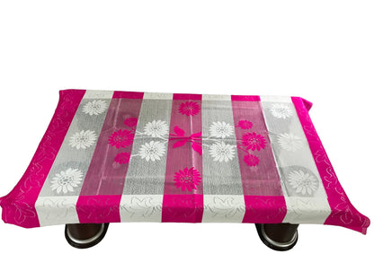 Bigger Fish Poly Cotton Net Fabric Floral 5 Seater Sofa Cover 10 Pieces with 40x60 Center Table Cover Combo (Pink)