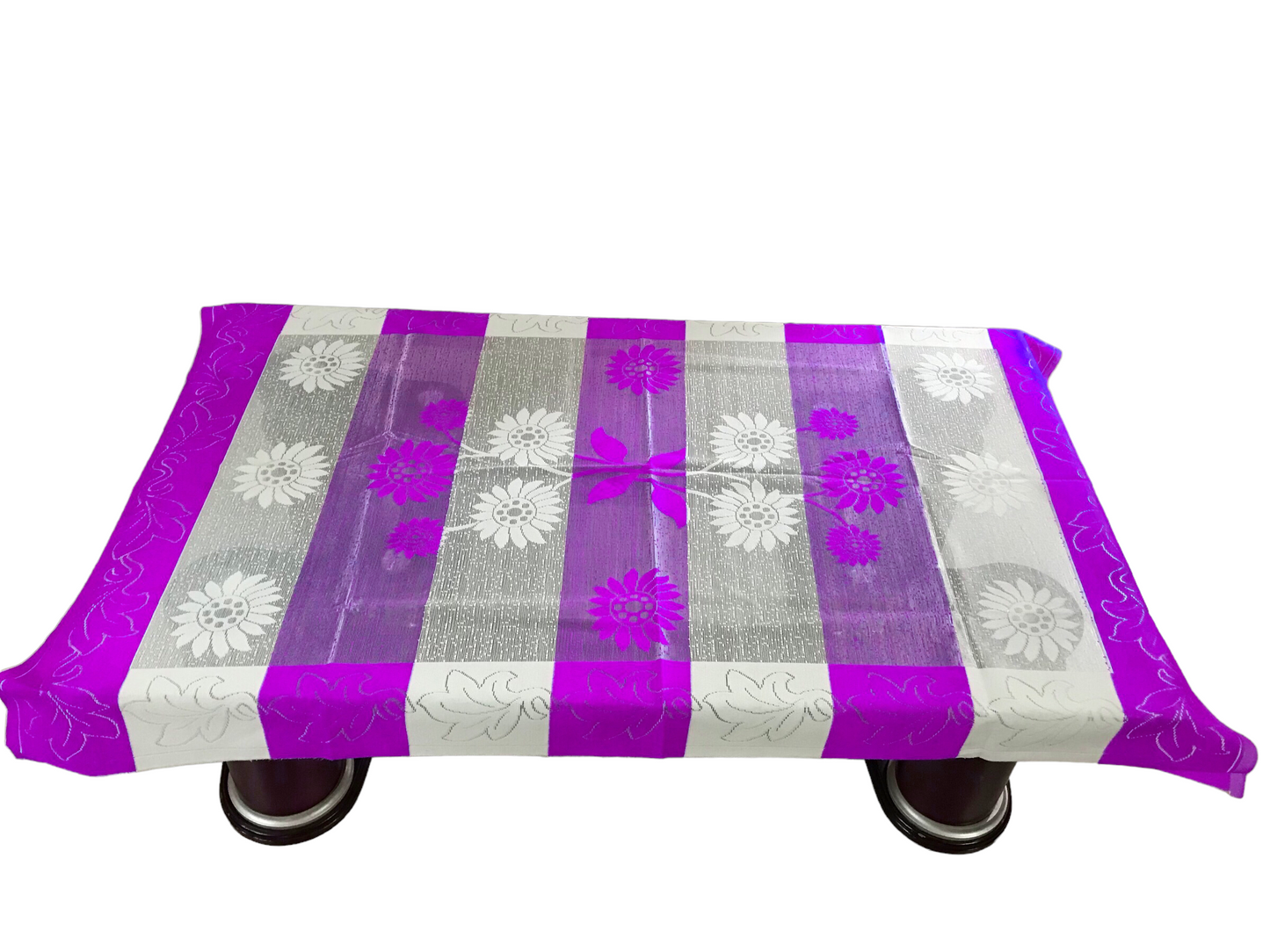 Bigger Fish Poly Cotton Net Fabric Floral 5 Seater Sofa Cover 10 Pieces with 40x60 Center Table Cover Combo (Purple)