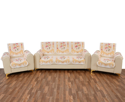Bigger Fish Poly Cotton Net Fabric 5 Seater Sofa Cover With Arms Cover 16 Pieces with 40x60 Center Table Cover Combo (Cream)