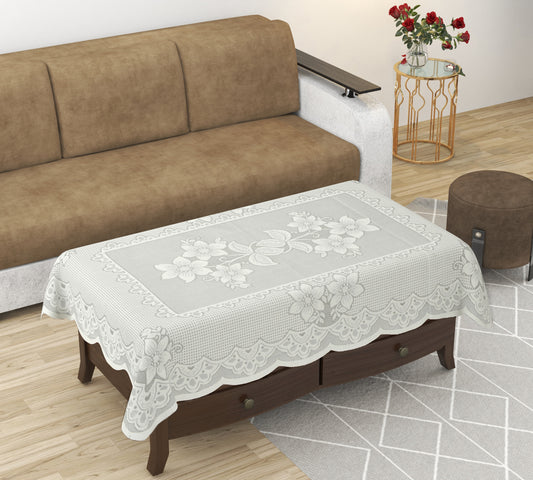 Bigger Fish Poly cotton 40x60 Inch Cream Three Flower 4 Seater Center Table Cover - Premium Quality & Style