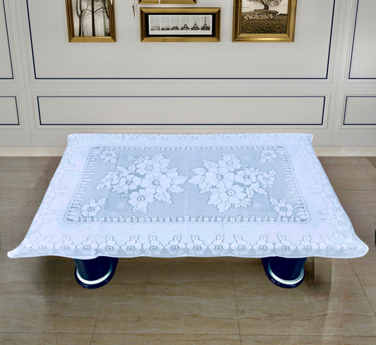 Bigger Fish Poly cotton 40x60 Inch Five Flower White 4 Seater Center Table Cover - Premium Quality & Style