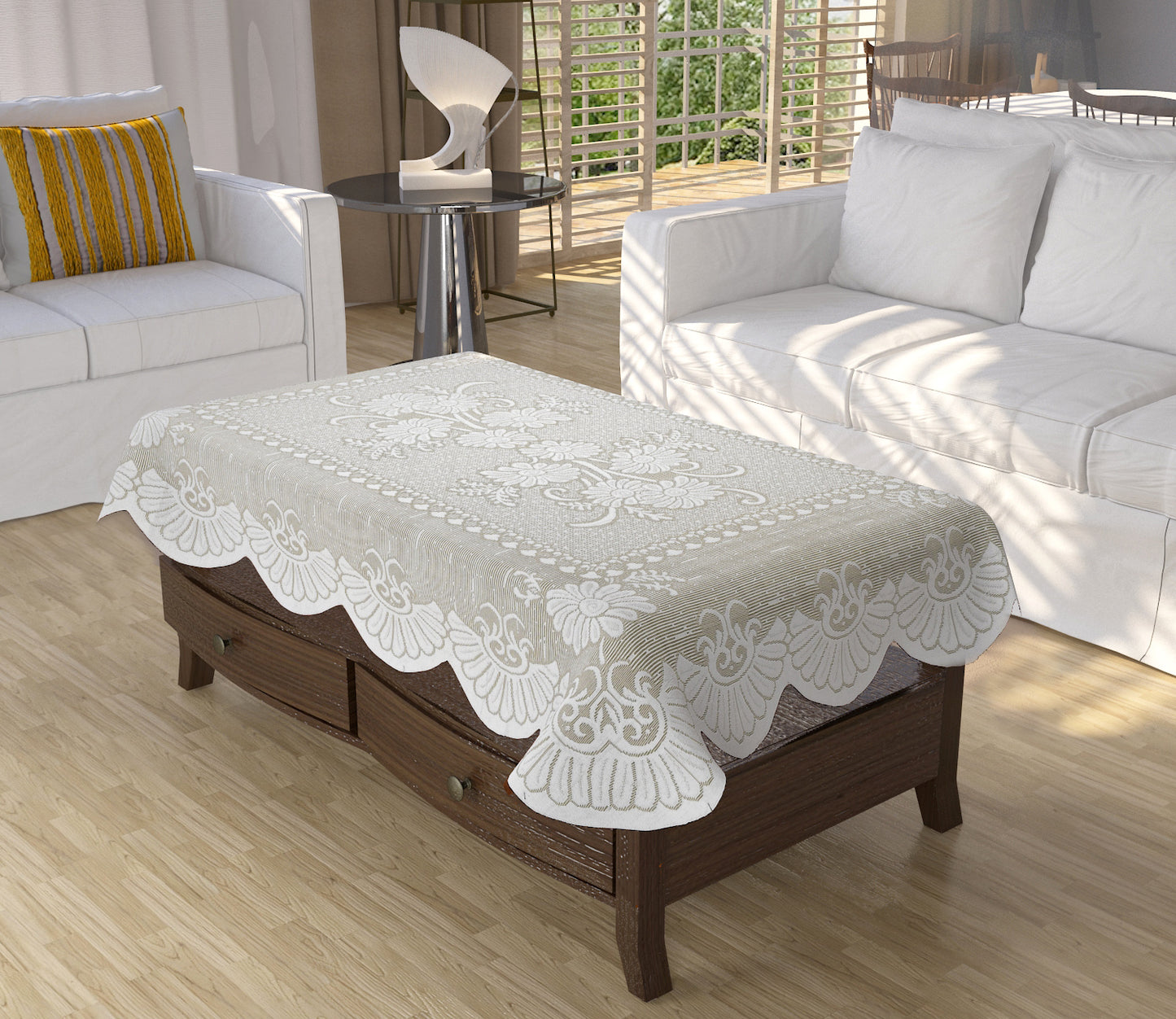 Bigger Fish Poly cotton 40x60 Inch Cream 4 Seater Plain Center Table Cover - Premium Quality & Style