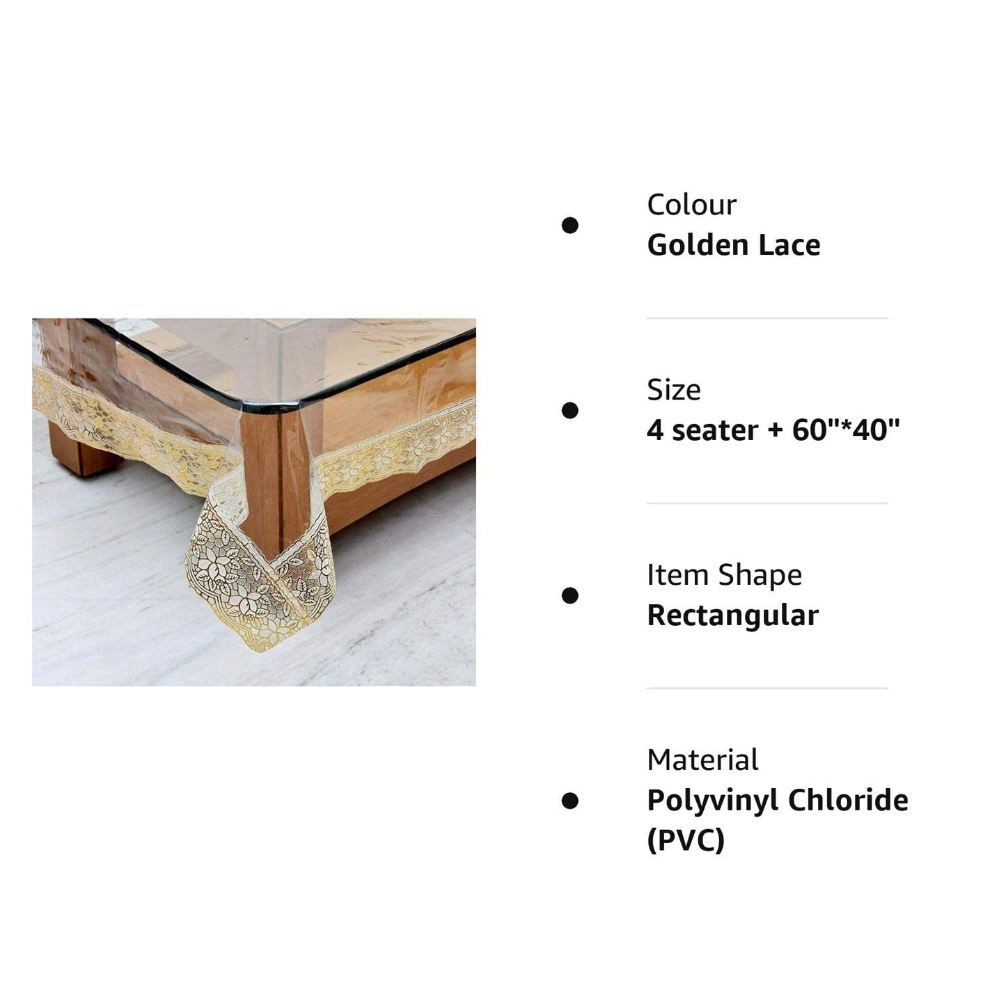 Bigger Fish Clear Vinyl Tablecloth 40x60 Inch Waterproof/Oil-Proof Plastic Transparent 2-4 Seater Golden Lace Center Table Cover